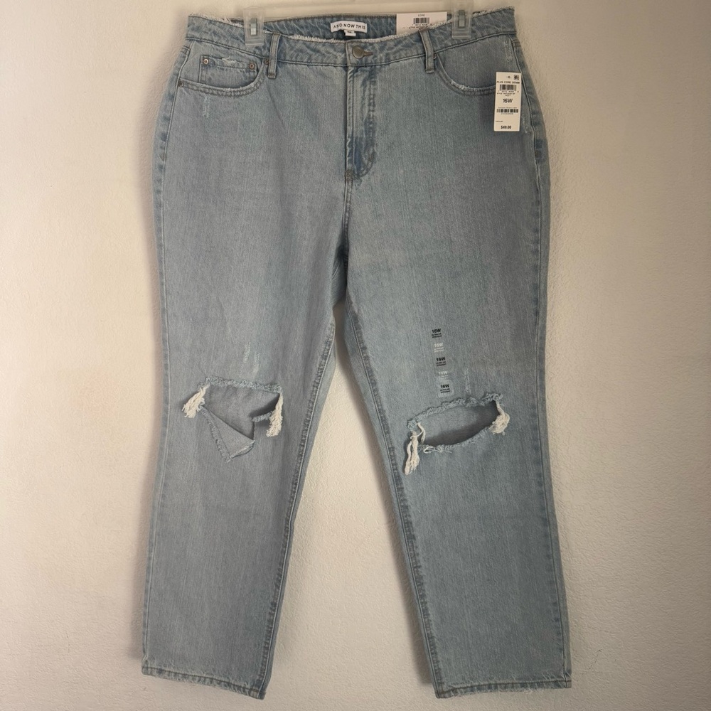 And Now This Denim Ultra Hi Rise Mom Jean Straight Leg Plus Size 16W Distress